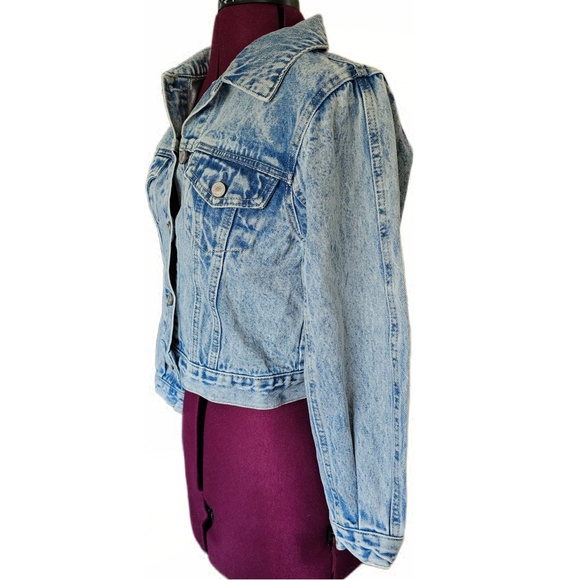 KanCan Acid Wash Blue Jean Jacket Classic Cropped Retro Style - Picture 4 of 14
